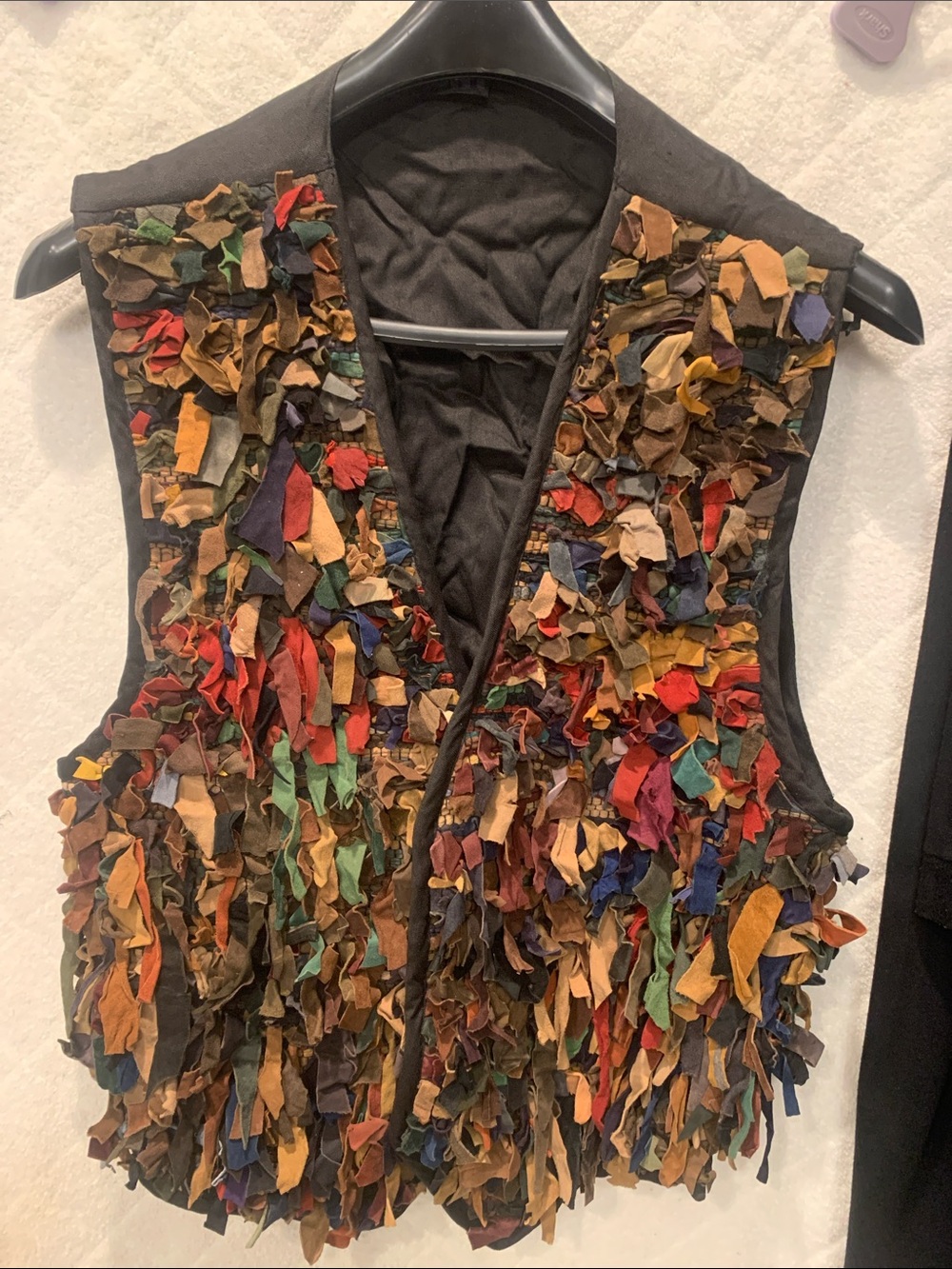 Multicolor reversible suede patchwork Vest